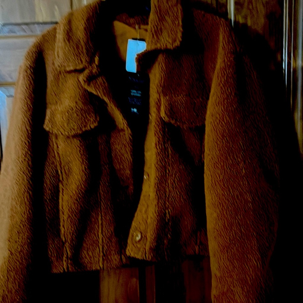 New SEB Sherpa Reversible Crop Womens Jacket L $86 NWT Unique
